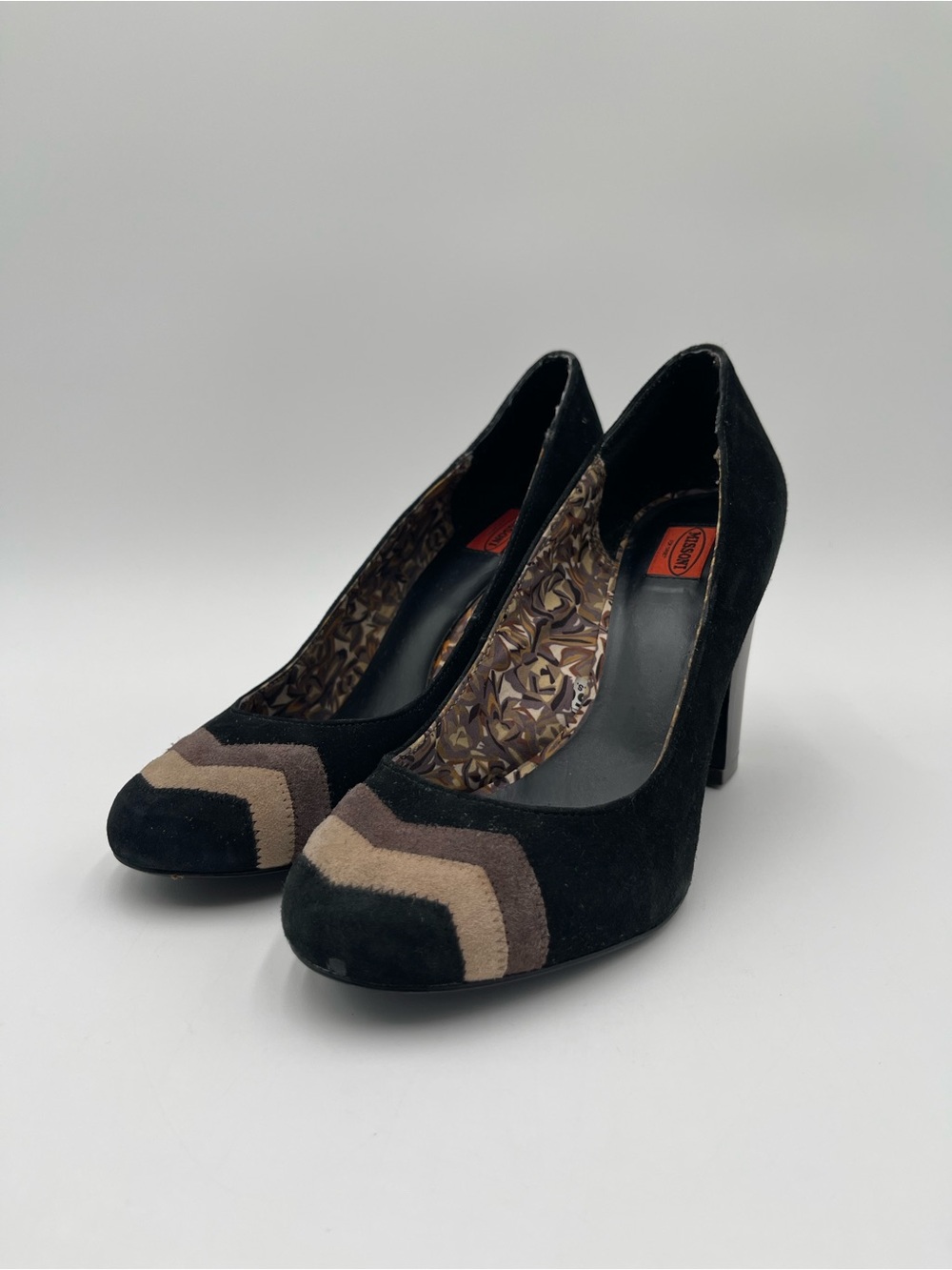 Missoni x Target Black & Brown Barkwood Zig Zag Suede Heeled Pumps Shoes Sz 8